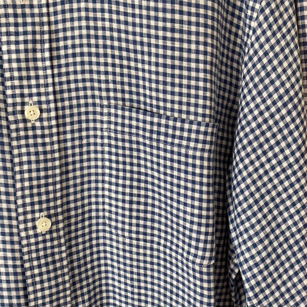 Brooks Brothers Regent Fit Men’s Shirt L 100%Linen White&Blue Plaid ButtonDown - Picture 9 of 9